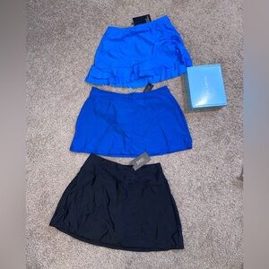3 Piece Swim Blue and Black Skirt Set with built in underpants